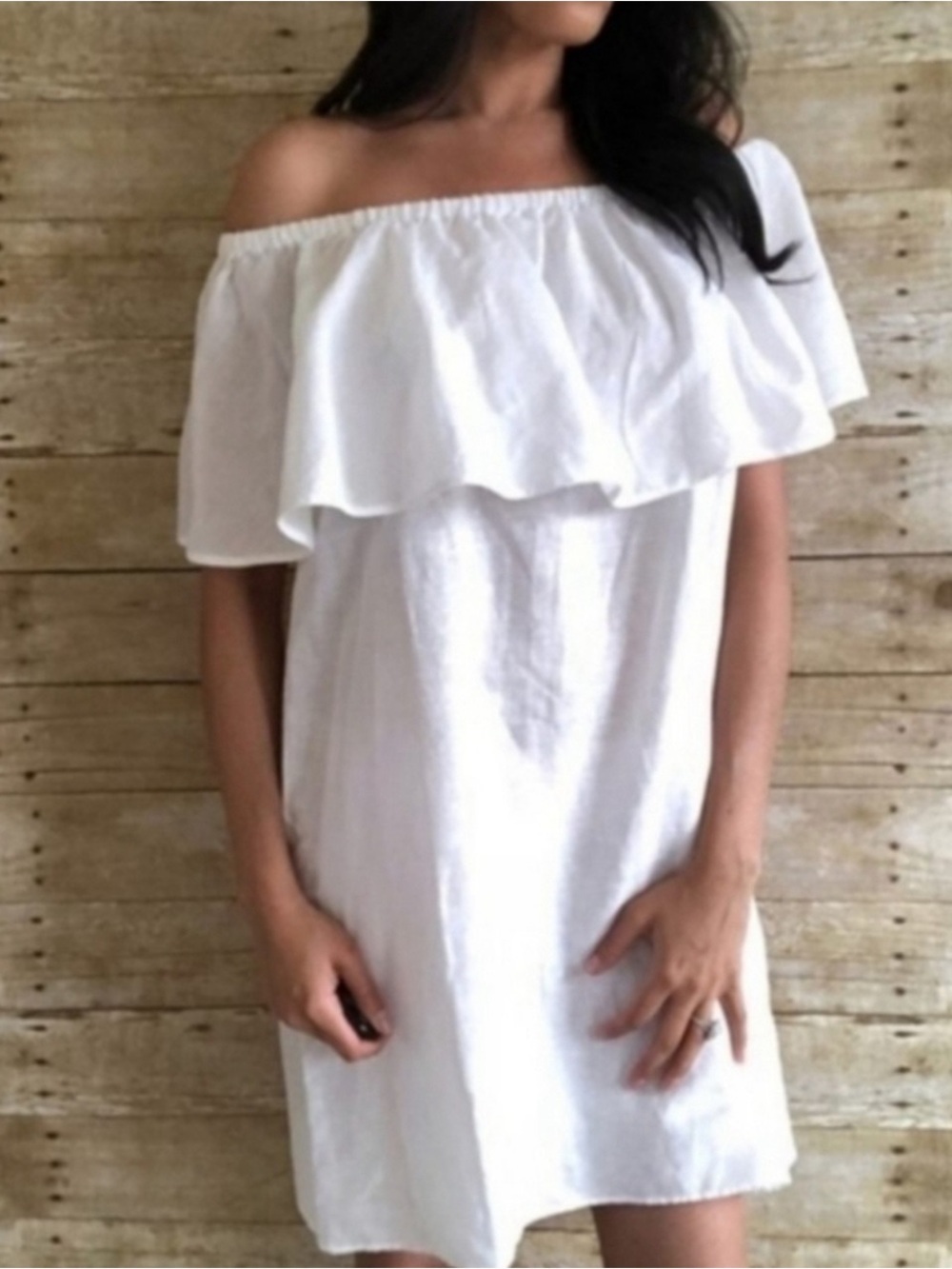 J. Crew Cabana Off-Shoulder Ruffle White Summer Linen Blend Dress Size Medium